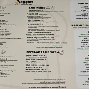 Egglet - Menu sheet - Breakfast & Brunch Near Me - San Diego, California