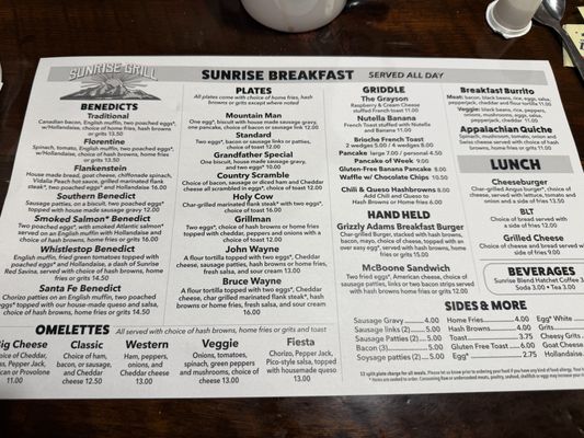 Menu photo 1 Sunrise Grill Boone, NC Menu photo 1 Sunrise Grill Boone, NC