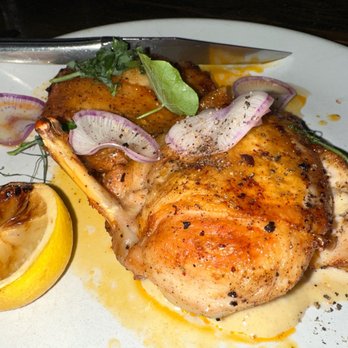 Manuela - Pitman Farms Half Chicken, Chili de Arbol, White BBQ Sauce, Watermelon Radish, Sorrel, Lemon - New American Near Me - Los Angeles, California