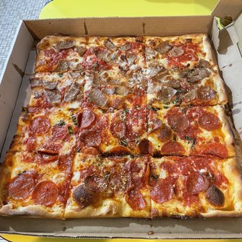 Fort Lee Pizzeria - Grandma Pizza with half pepperoni and sausage - Pizza Near Me - Fort Lee, New Jersey Fort Lee Pizzeria - Grandma Pizza with half pepperoni and sausage - Pizza Near Me - Fort Lee, New Jersey