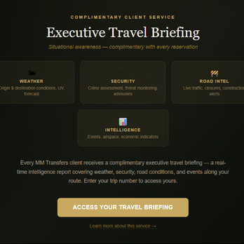 MM Transfers - Complimentary Executive Travel Briefing to every booking. - Limos Near Me MM Transfers - Complimentary Executive Travel Briefing to every booking. - Limos Near Me
