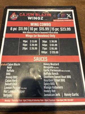 Menu photo 2 Cajun Blazin Wingz Slidell, LA Menu photo 2 Cajun Blazin Wingz Slidell, LA