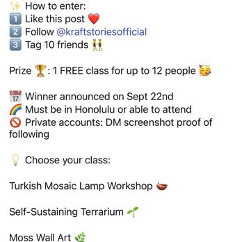Kraft Stories - Instagram promotion going on now! - Art Classes Near Me - Honolulu, Hawaii Kraft Stories - Instagram promotion going on now! - Art Classes Near Me - Honolulu, Hawaii
