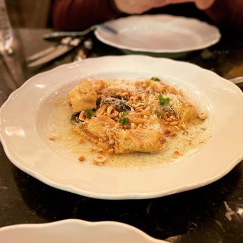 The George - Rabbit Agnolotti w/ Pancetta, Sage Beurre Noisette, and Hazelnuts - New American Near Me - Seattle, Washington The George - Rabbit Agnolotti w/ Pancetta, Sage Beurre Noisette, and Hazelnuts - New American Near Me - Seattle, Washington