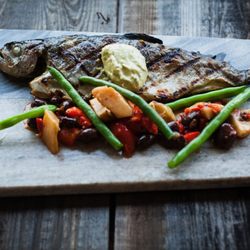 Passionfish - Rainbow Trout/basil stuffed/red wine braised vegetables