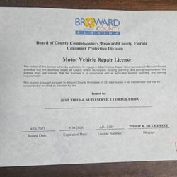 Just Tires & Auto Service - Business License