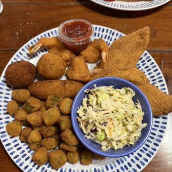 KJun Seafood & Bar - The seafood platter with the most delicious coleslaw and fried okra!!!! - Seafood Near Me - Deer Park, Texas KJun Seafood & Bar - The seafood platter with the most delicious coleslaw and fried okra!!!! - Seafood Near Me - Deer Park, Texas