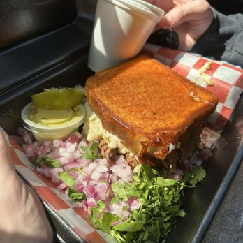 Tejas Birria - Birria Melt on Texas Toast - Food Trucks Near Me - Buda, Texas