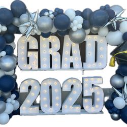 My Little Balloon - Graduation. The size is 6ft tall and 8ft wide. Plus the balloons.