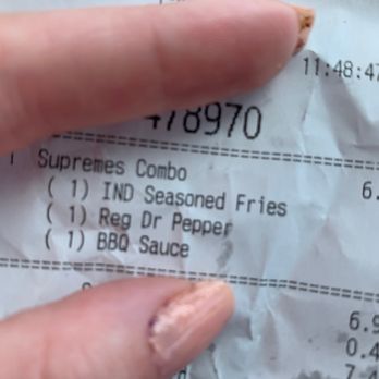 Bojangles - a person's finger on a receipt - Chicken Wings Near Me - Archdale, North Carolina Bojangles - a person's finger on a receipt - Chicken Wings Near Me - Archdale, North Carolina