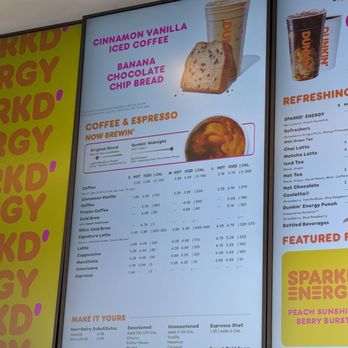 Dunkin' - the menu and prices on the wall - Donuts Near Me - Plano, Texas Dunkin' - the menu and prices on the wall - Donuts Near Me - Plano, Texas