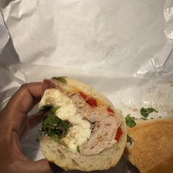 BYO Sandwich (turkey, salami, fresh mozz, roasted red peppers, onions, balsamic vinegar, mayo, and arugula)