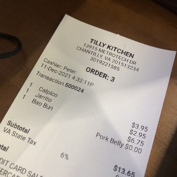 Tilly Kitchen - Receipt - Korean Near Me - Chantilly, Virginia