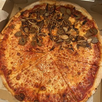 Lovey's Pizza & Grill - Half plain, half onion and meatball pizza - Pizza Near Me - Morris Plains, New Jersey
