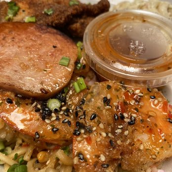 Ai Pono Cafe - 9/2020 Bento C Guava Chili Pepper Fried Chicken Muay Thai Shrimp Hapa Rice Garlic Noodle Spam Mac Salad - Asian Fusion Near Me - Costa Mesa, California Ai Pono Cafe - 9/2020 Bento C Guava Chili Pepper Fried Chicken Muay Thai Shrimp Hapa Rice Garlic Noodle Spam Mac Salad - Asian Fusion Near Me - Costa Mesa, California