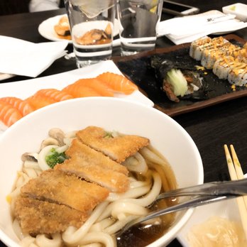 Sakura Sushi - Pork katsu udon, salmon sushi, XS roll and salmon skin hand roll. - Japanese Near Me - Phoenix, Arizona Sakura Sushi - Pork katsu udon, salmon sushi, XS roll and salmon skin hand roll. - Japanese Near Me - Phoenix, Arizona