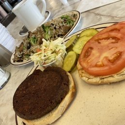 Photo of Bendix Diner - Hasbrouck Heights, NJ, United States. Impossible burger with slaw and this amazing side of special rice, mushrooms and broc.