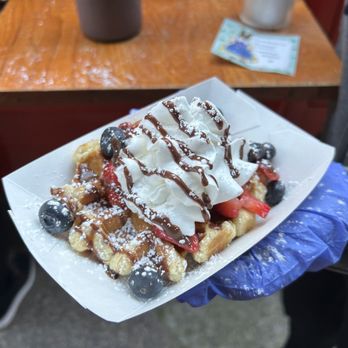 VolksWaffle - Waffle with strawberries, blueberries, and other toppings - Desserts Near Me - Carmichael, California
