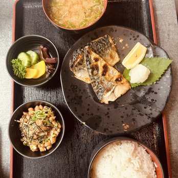 Suehiro DTLA - Saba set w miso soup, natto and Japanese pickles - Ramen Near Me - Los Angeles, California Suehiro DTLA - Saba set w miso soup, natto and Japanese pickles - Ramen Near Me - Los Angeles, California