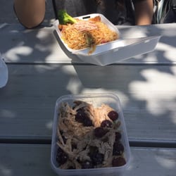 I forgot a fork & Rice Bowl didn't give her one either so here we are, at the park, eating w/our fingers! ;) Makes it fun, I guess!! Haha.