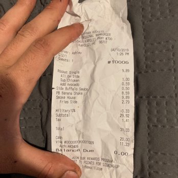 Johnny Rockets - The receipt with buffalo sauce and avocado she charged us for but forgot - Diners Near Me - Kapolei, Hawaii