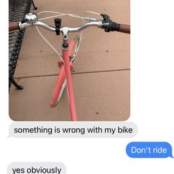 Varsity Bike Shop - Tweaked handlebar and tire and my very succinct replies to my daughter (in my defense: I was in a meeting!)