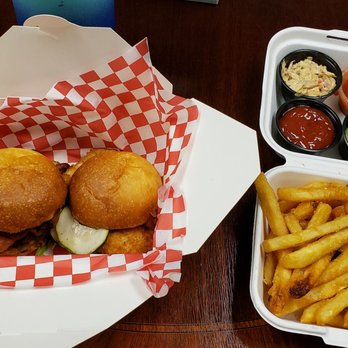 DE Slider Co - Mix & Match to go. Wayne Burger and Just Fried Chicken. Very good! Loved the slaw. - Burgers Near Me - Wilmington, Delaware