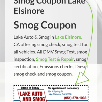 Lake Auto and Smog - This is the coupon they did not want me using - Auto Repair Near Me - Lake Elsinore, California Lake Auto and Smog - This is the coupon they did not want me using - Auto Repair Near Me - Lake Elsinore, California