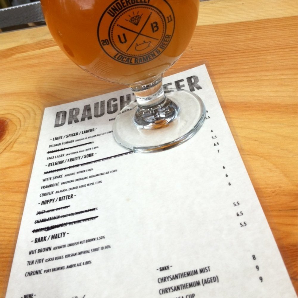 Underbelly - Allagash Curieux $7. Barrel aged tripel ABV 11.0% - Ramen Near Me - San Diego, California Underbelly - Allagash Curieux $7. Barrel aged tripel ABV 11.0% - Ramen Near Me - San Diego, California