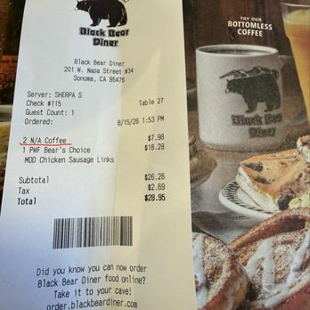 Black Bear Diner Sonoma - I got a refill on my coffee and got charged for it - Diners Near Me - Sonoma, California
