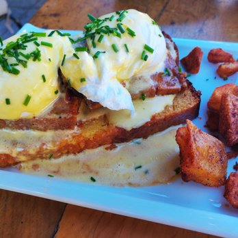 Barque Smokehouse - Eggs Benedict with brisket and cornbread. - Barbeque Near Me - Toronto, Ontario