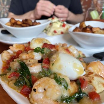 Another Broken Egg Cafe - Shrimp Benny with potatoes - Breakfast & Brunch Near Me - Nashville, Tennessee