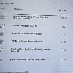 Store pickup items and price