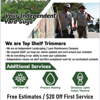 Top Shelf Trimmers - First Time Customers get $20 off their initial service with us! - Landscaping Near Me Top Shelf Trimmers - First Time Customers get $20 off their initial service with us! - Landscaping Near Me