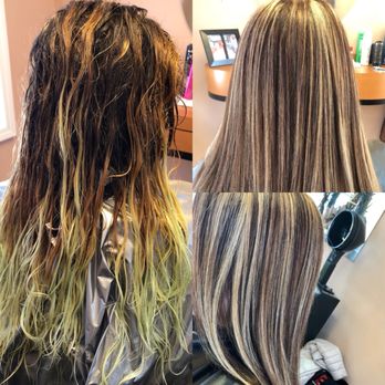 California Styles - How's this for a before and after! Connie transformed this clients hair from over processed green hair to a beautiful honey toned foil! - Tanning Near Me - Brockton, Massachusetts California Styles - How's this for a before and after! Connie transformed this clients hair from over processed green hair to a beautiful honey toned foil! - Tanning Near Me - Brockton, Massachusetts