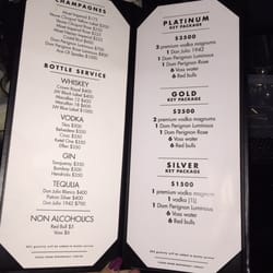 Clé Houston - Bottle service menu.