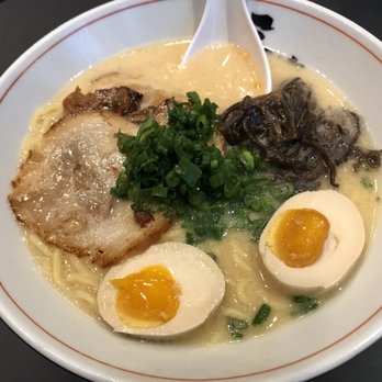 Sansotei Ramen - Tonkotsu ramen with thick noodles, egg, green onion, chashu, black fungus. - Ramen Near Me - Toronto, Ontario
