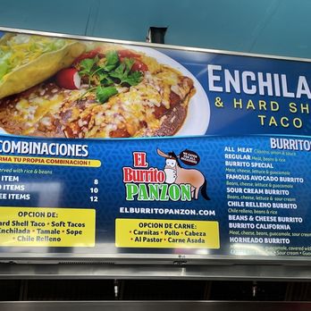 El Burrito Panzon - a menu for enchilada and hard shell - Mexican Near Me - Los Angeles, California