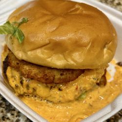 Moxie Burger - Kennesaw - The Moxie comes topped with a fried green tomato
