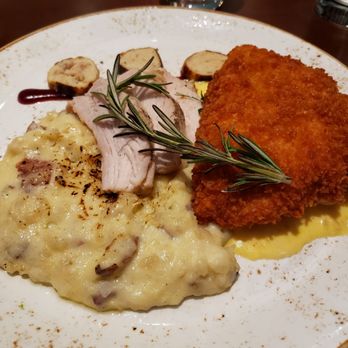 Oaken Bistro Bar - Turkey Three Ways featuring crispy thigh, smoked turkey rillettes, and leg confit. - New American Near Me - Lake Forest, Illinois
