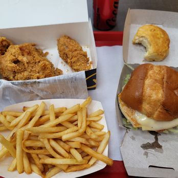 Tex’s Chicken & Burgers - My lunch, 2 piece chicken w/ fries, a Biscuit and a grilled chicken sandwich on the side. - American Near Me - Queens, New York Tex’s Chicken & Burgers - My lunch, 2 piece chicken w/ fries, a Biscuit and a grilled chicken sandwich on the side. - American Near Me - Queens, New York