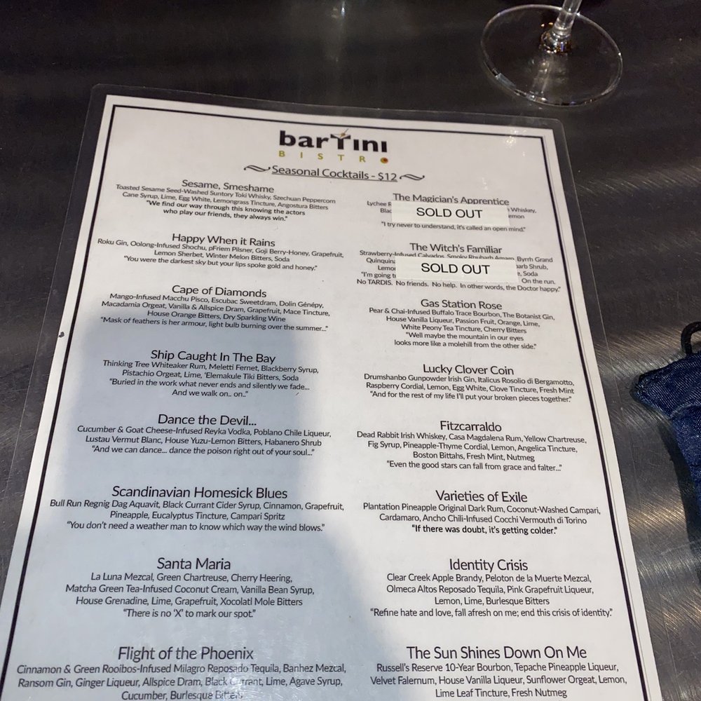 barTini bistro - Cocktail menu: this will change on Tuesday come true then before they are gone forever!!!(or until it is summer time again!) - Cocktail Bars Near Me - Eugene, Oregon