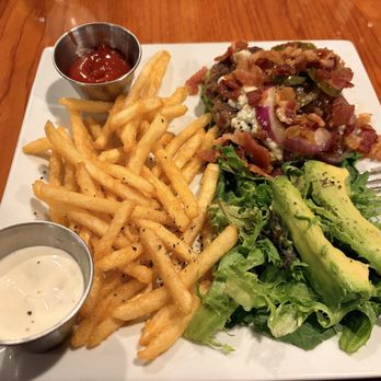 The Grape Taste Restaurant - Bleu Cheese Burger with grilled jalapeños and bacon, no bun, side of bleu cheese dressing - New American Near Me - Lake Jackson, Texas The Grape Taste Restaurant - Bleu Cheese Burger with grilled jalapeños and bacon, no bun, side of bleu cheese dressing - New American Near Me - Lake Jackson, Texas