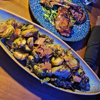 Pryme - Amazing brussel sprouts with bacon. My friend had the lamb chops. - Soul Food Near Me - Greensboro, North Carolina