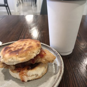 Vintage Café - 16oz peppermint mocha and chicken biscuit with spicy jelly - Cafes Near Me - Montgomery, Alabama Vintage Café - 16oz peppermint mocha and chicken biscuit with spicy jelly - Cafes Near Me - Montgomery, Alabama