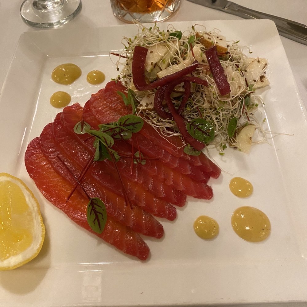 Beet root smoked salmon (Manhattan in the background) Beet root smoked salmon (Manhattan in the background)