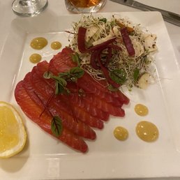 Beet root smoked salmon (Manhattan in the background)