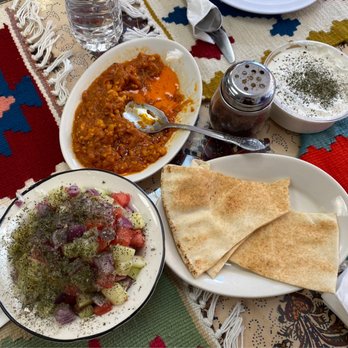 Shish Kabob - Salad Shirazi with pita and eggplant dip - Persian/Iranian Near Me - Pawtucket, Rhode Island