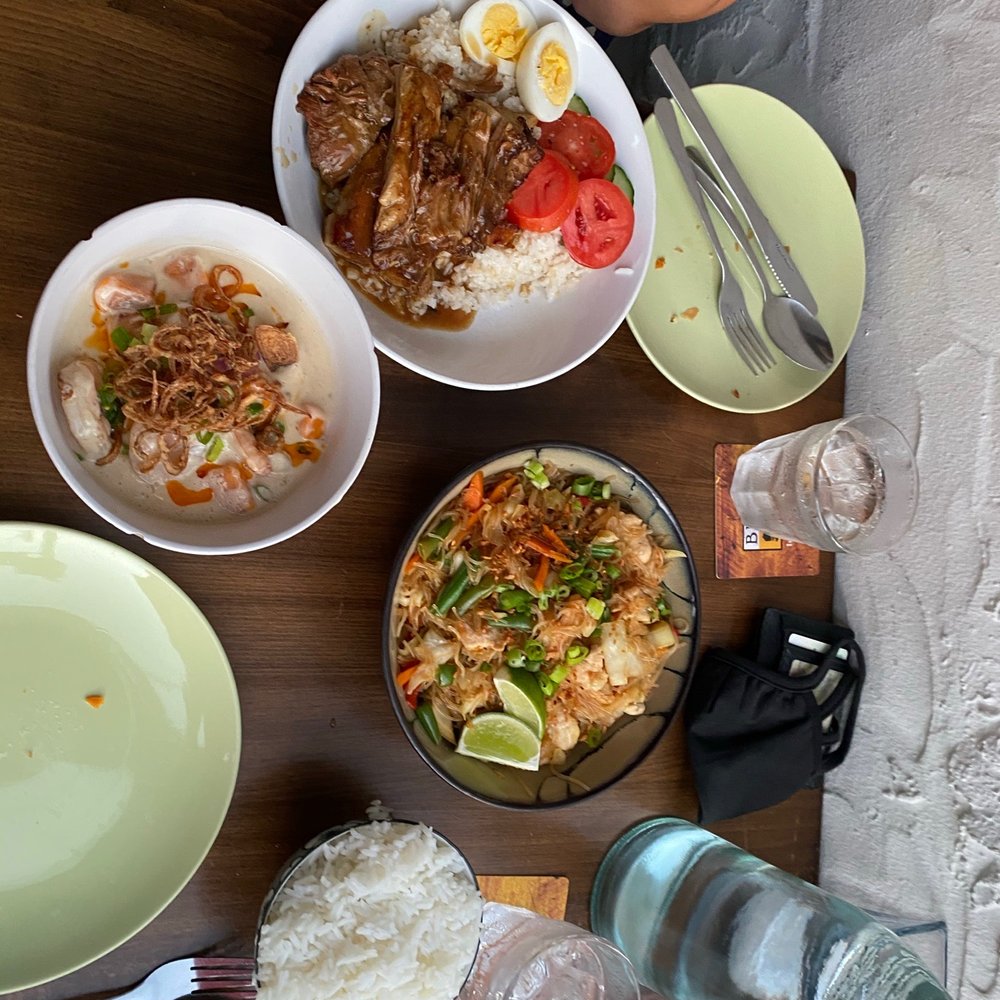 Main dishes, Pork Adobo, Shrimp Coconut, Pansit Bihon noodles Main dishes, Pork Adobo, Shrimp Coconut, Pansit Bihon noodles