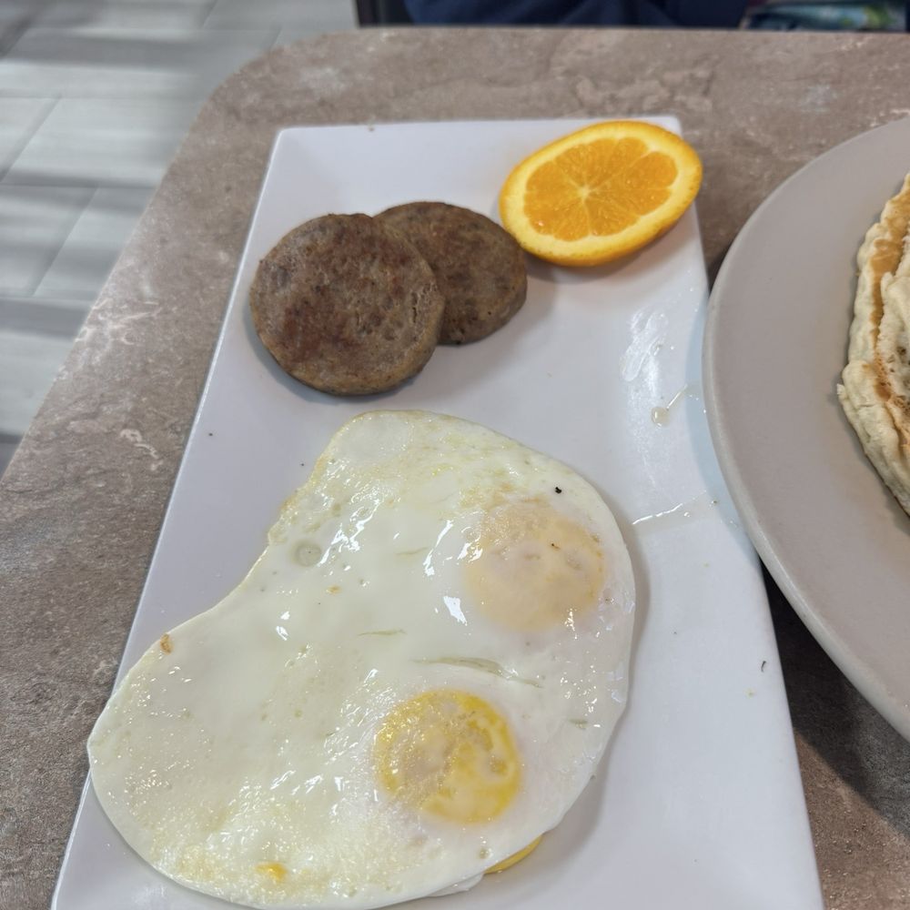 Eggs and sausage. Eggs and sausage.